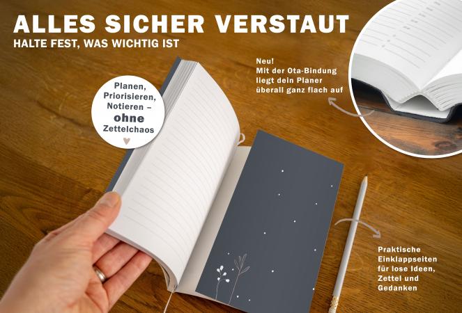 A5 Terminkalender 2026 blau weiß creme rosa mit blanko Seiten liniert für Notizen & Ideen